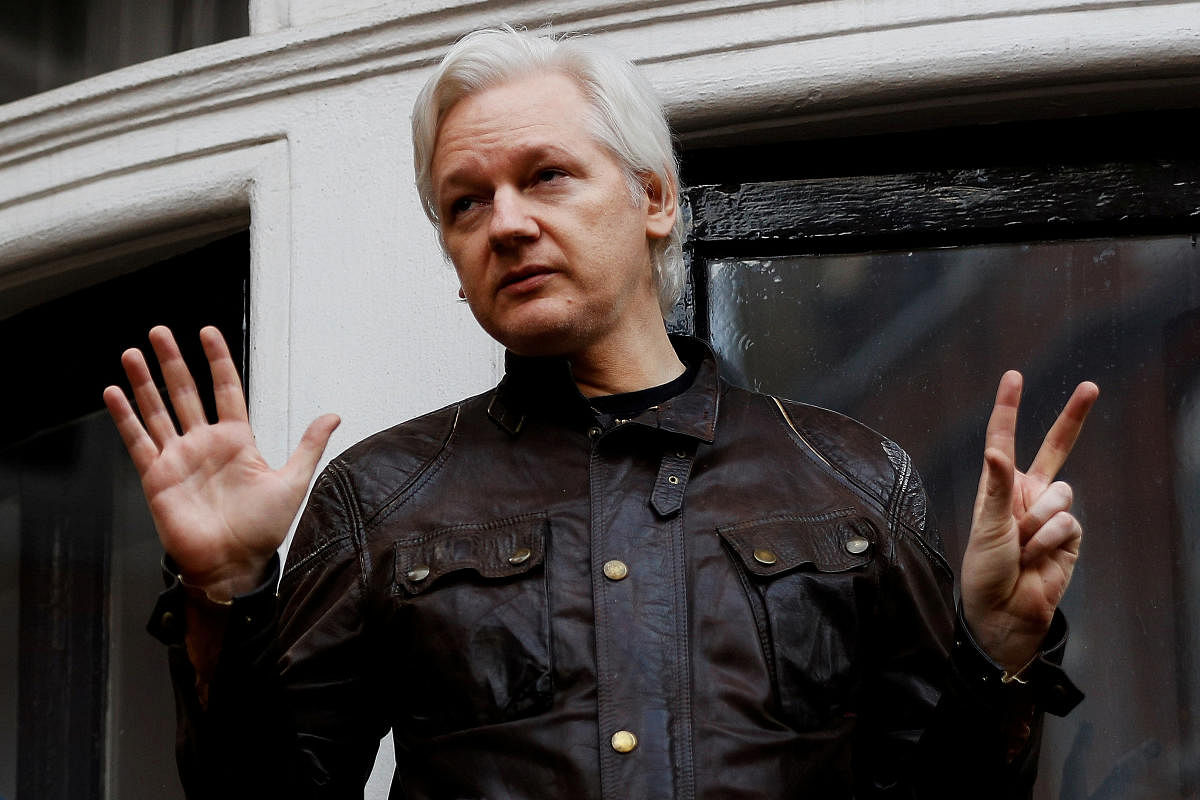 WikiLeaks founder Julian Assange is seen on the balcony of the Ecuadorian Embassy in London, Britain, on May 19, 2017. Reuters