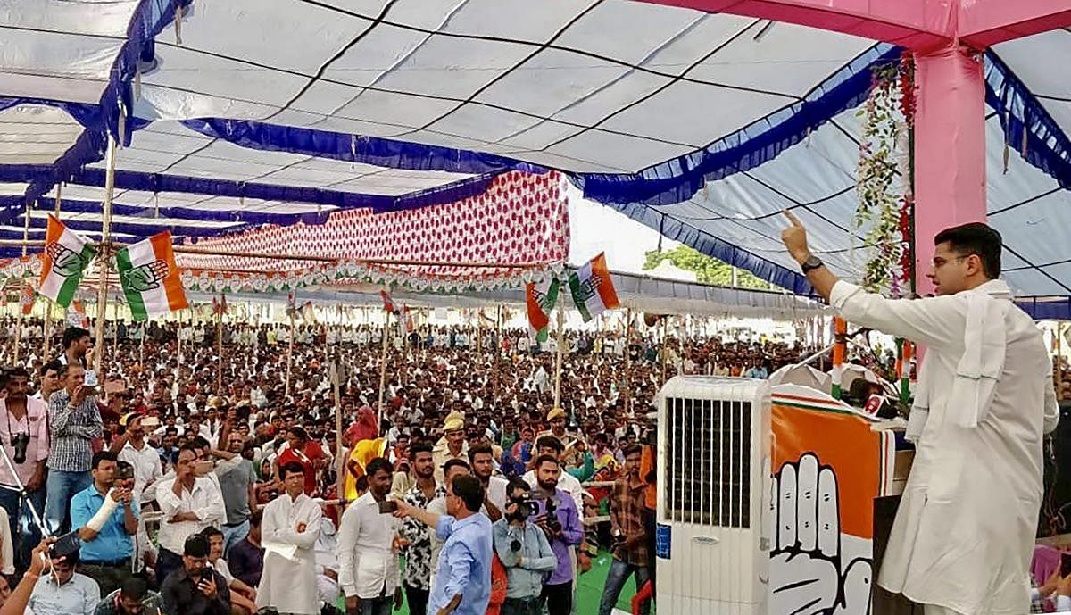 Rajasthan Congress President Sachin Pilot addresses a public rally in Sangodh, Kota district of Rajasthan, Tuesday, Oct 2, 2018. (PTI File Photo)