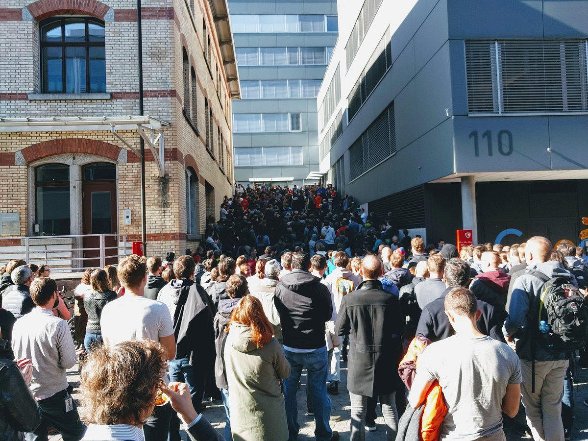 People gather next to the Google office to attend the Google Walkout in Zurich. Reuters Photo