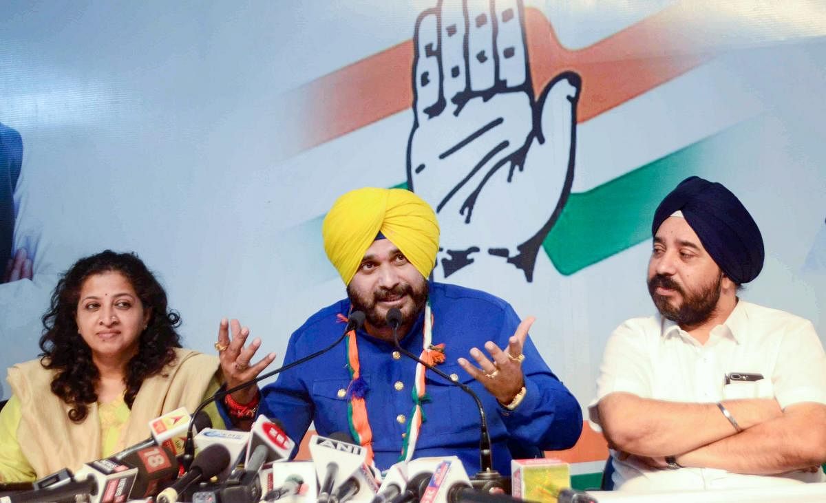 Congress leader Navjot Singh Siddhu addresses a press conference during an election campaign for Madhya Pradesh Assembly election, in Bhopal on Nov. 22, 2018. PTI