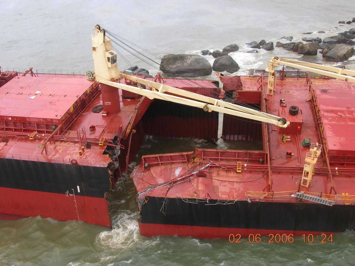 The 'Ocean Saraya' ship, which sank off the coast at Devgad island near Karwar in 2006.
