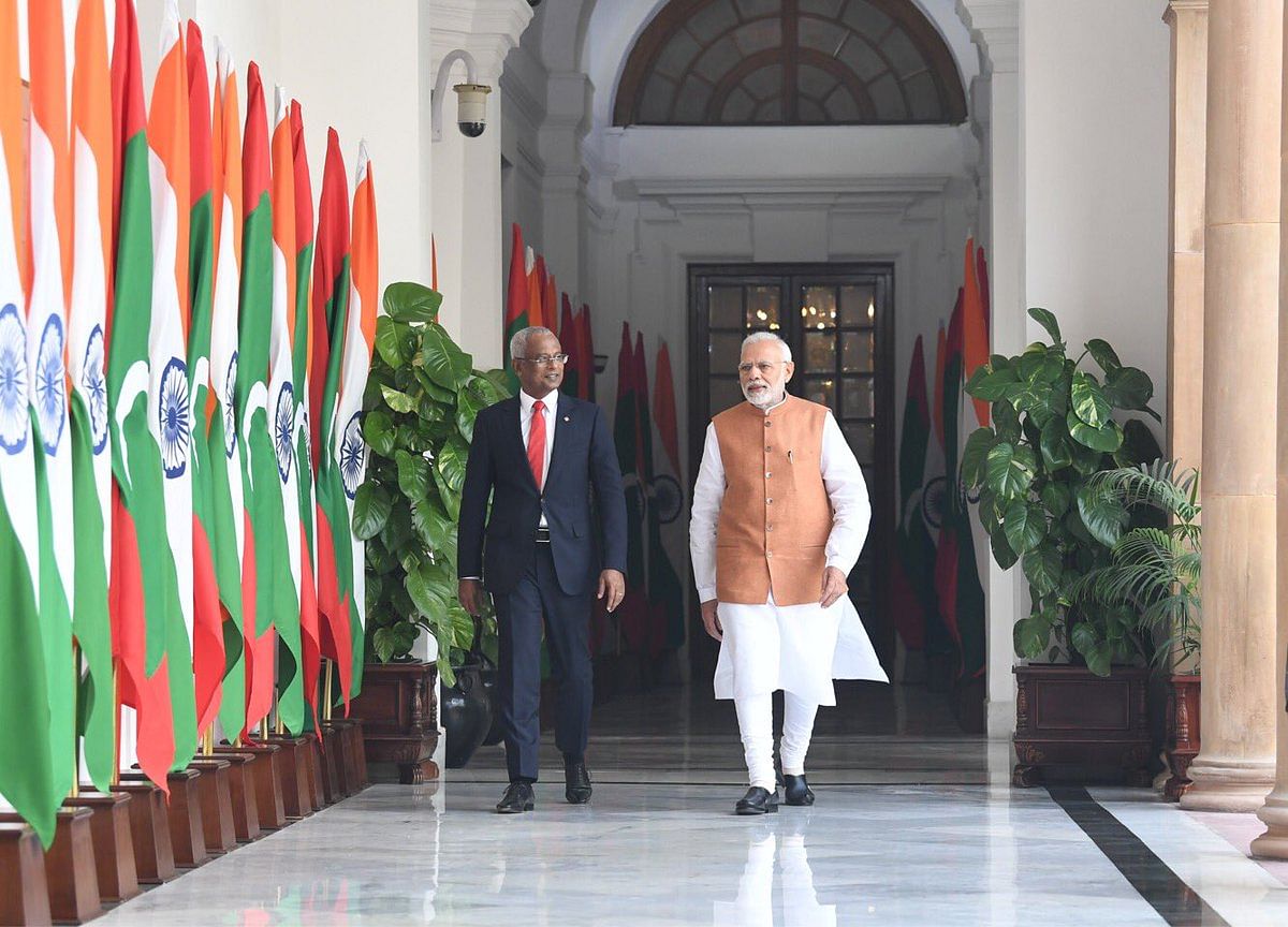 Solih arrived here Sunday on a three-day state visit, his first foreign trip after assuming charge of the top office in the island nation a month ago. (Twitter/MEAIndia)