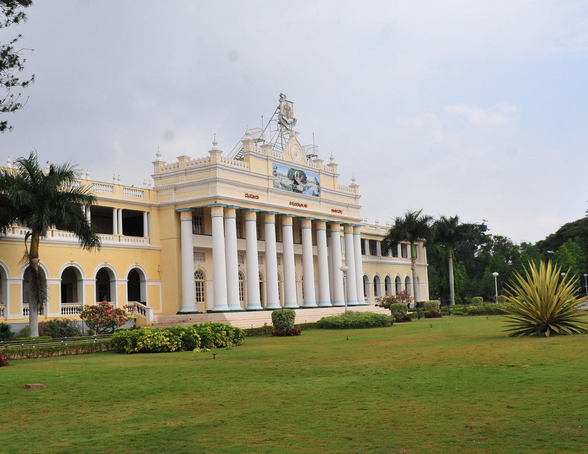 Crawford Hall, the administrative block of the University of Mysore (UoM), in Mysuru.