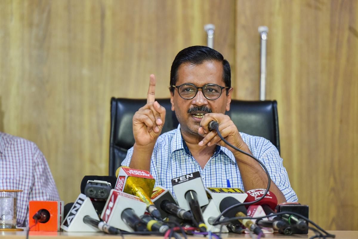 Delhi Chief Minister Arvind Kejriwal addresses a press conference in relation to the new Electricity bill in New Delhi on Saturday. (PTI photo)