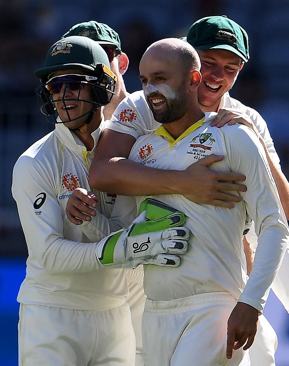 MEMORABLE WIN: Their win in the second Test at Perth has come at the right time for Australia who were under a turmoil after the ball-tampering scandal. AFP 