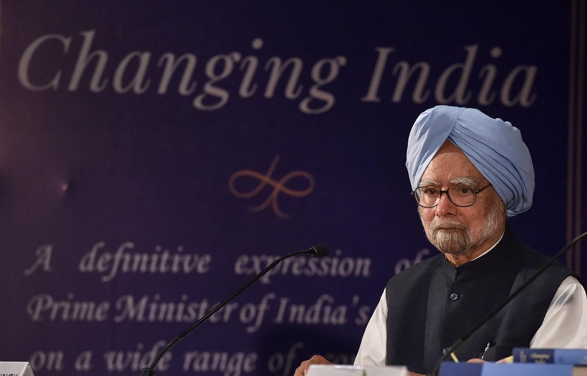 Former Prime Minister Manmohan Singh at launches his book "Changing India', a five-volume book, in New Delhi. PTI File Photo 