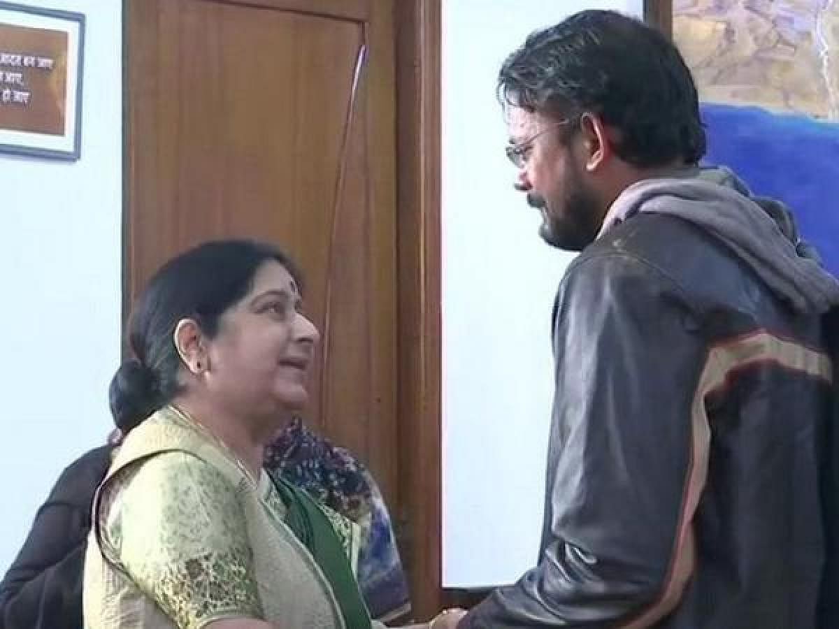 Swaraj welcomed back Hamid, while his mother thanked the External Affairs Minister for helping bring her son back from Pakistan
