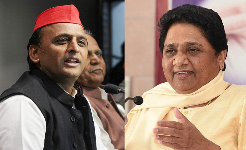 Former Uttar Pradesh chief ministers Akhilesh Yadav and Mayawati. PTI file photos