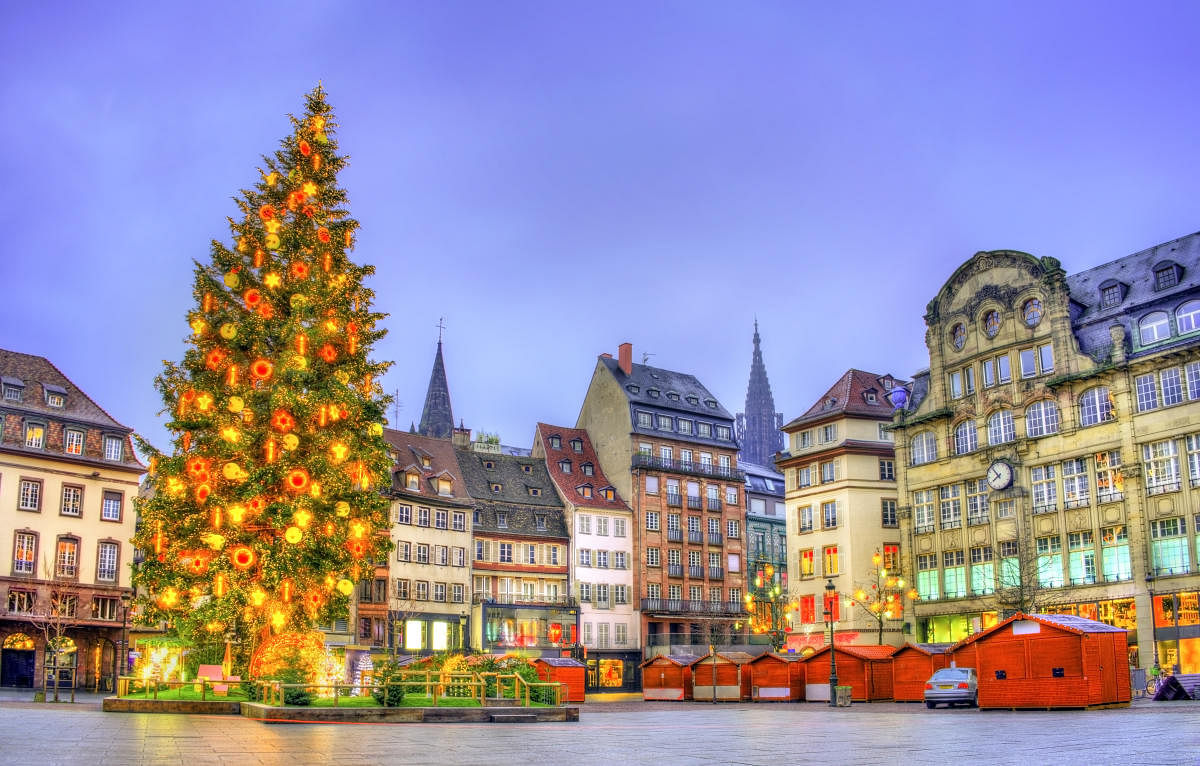 A Christmas tree on Place Kleber in Strasbourg, France