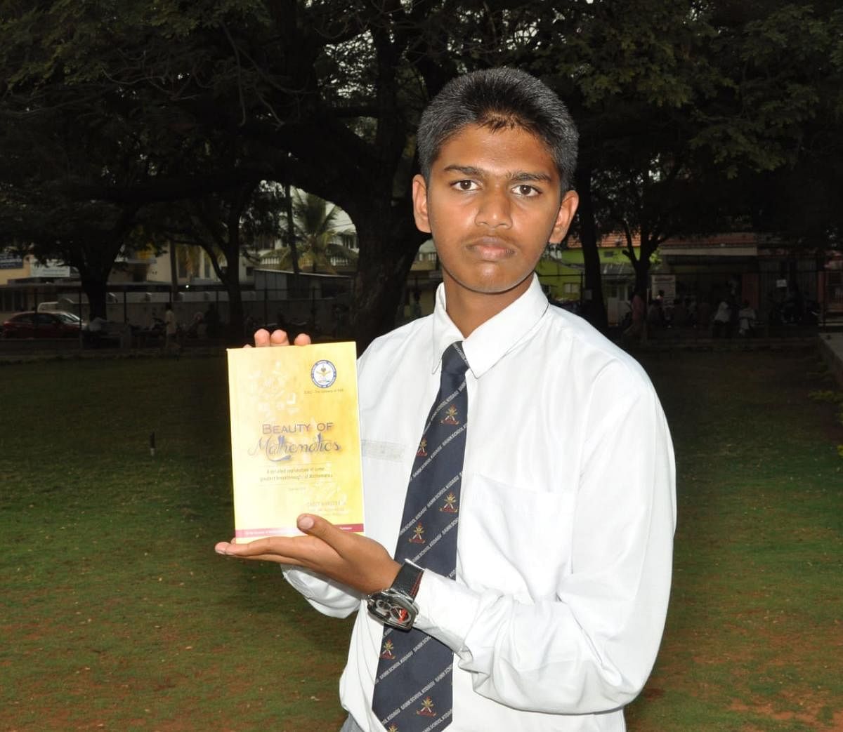 Sainik School student A Manish shows his book ‘Beauty of Mathematics’.