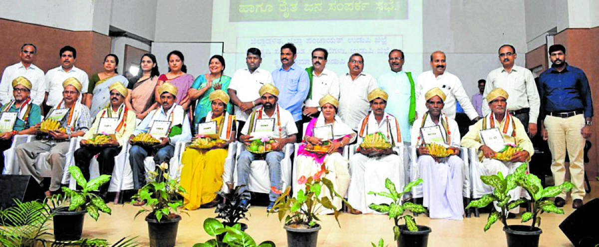 Farmers honoured during the International Farmers Day held at Manipal on Sunday.