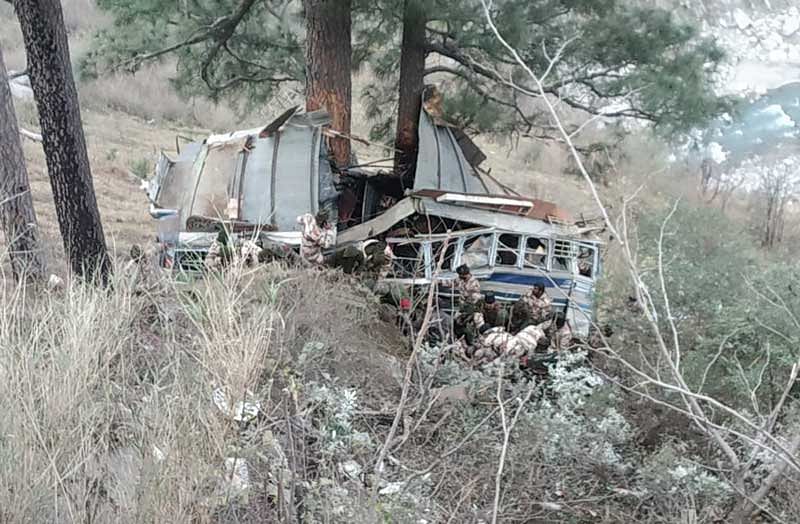 The vehicle was part of a Jammu-bound convoy and the accident occurred near Khuni Nallah in Ramban district around 8.45 am, a police officer said. (Image: ANI/Twitter)