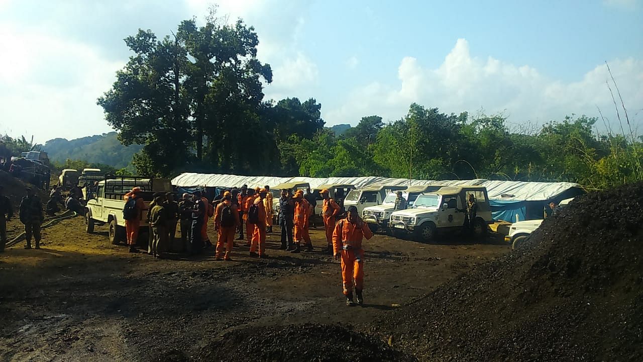 NDRF personnel in East Jaintia Hills district in Meghalaya. DH photo