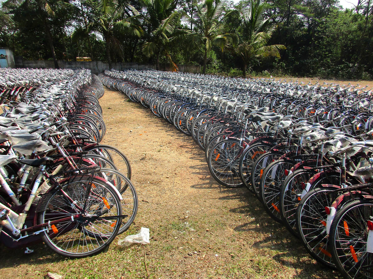 The bicycles parked at a government school ground in NR Pura.