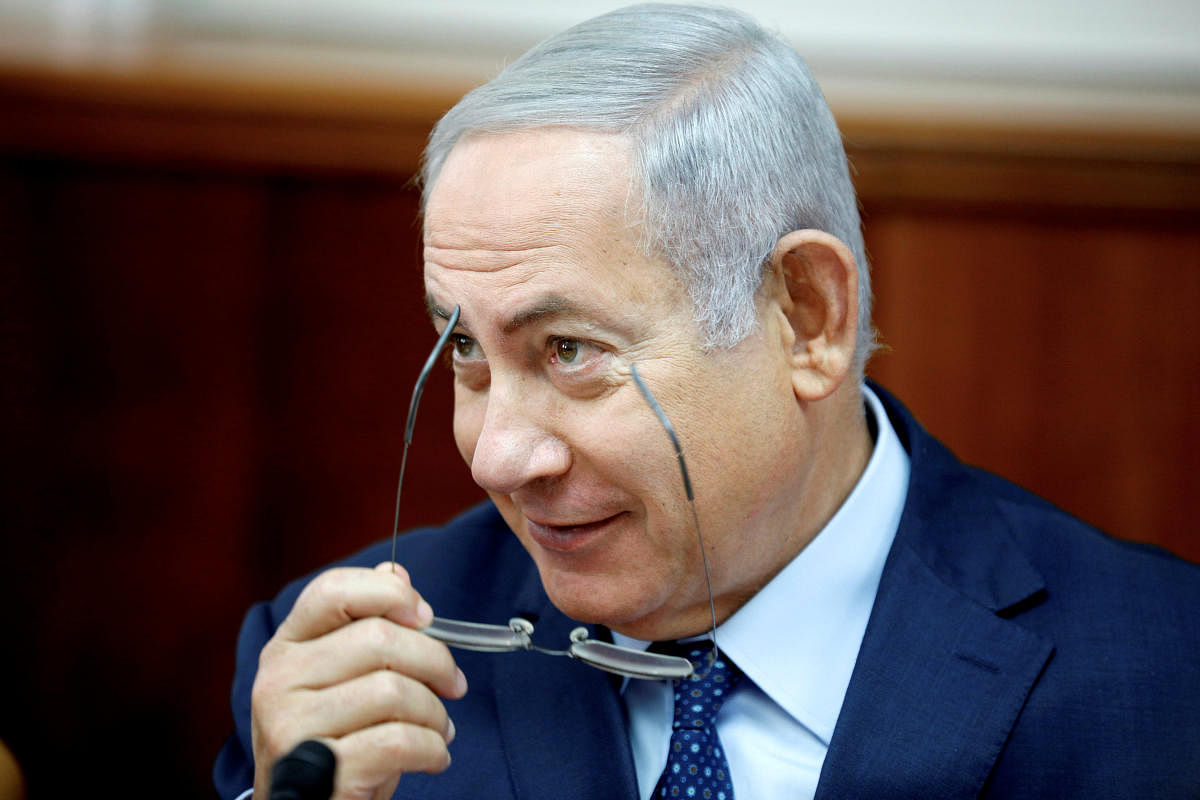 Israeli Prime Minister Benjamin Netanyahu attends the weekly cabinet meeting at his office in Jerusalem. Reuters file photo.