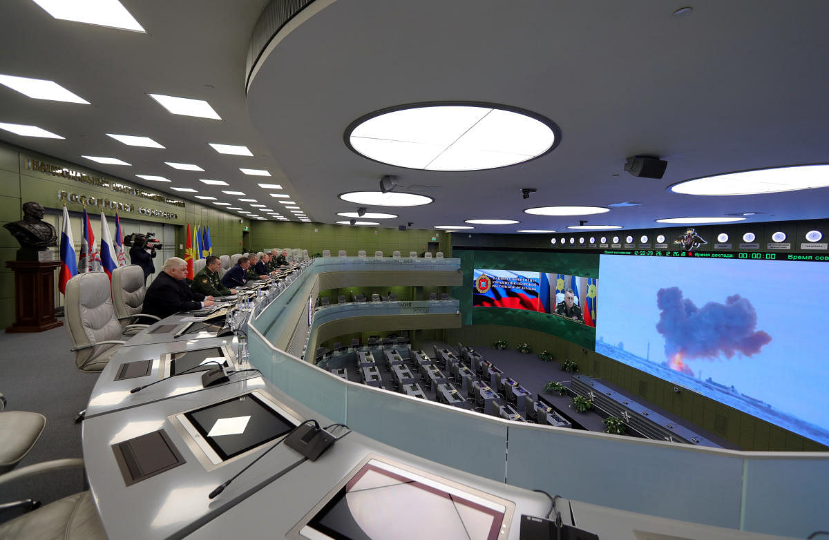 Russia's President Vladimir Putin visits the National Defence Control Centre (NDCC) to oversee the test of a new Russian hypersonic missile system called Avangard, which can carry nuclear and conventional warheads, in Moscow, Russia. (Reuters Photo)