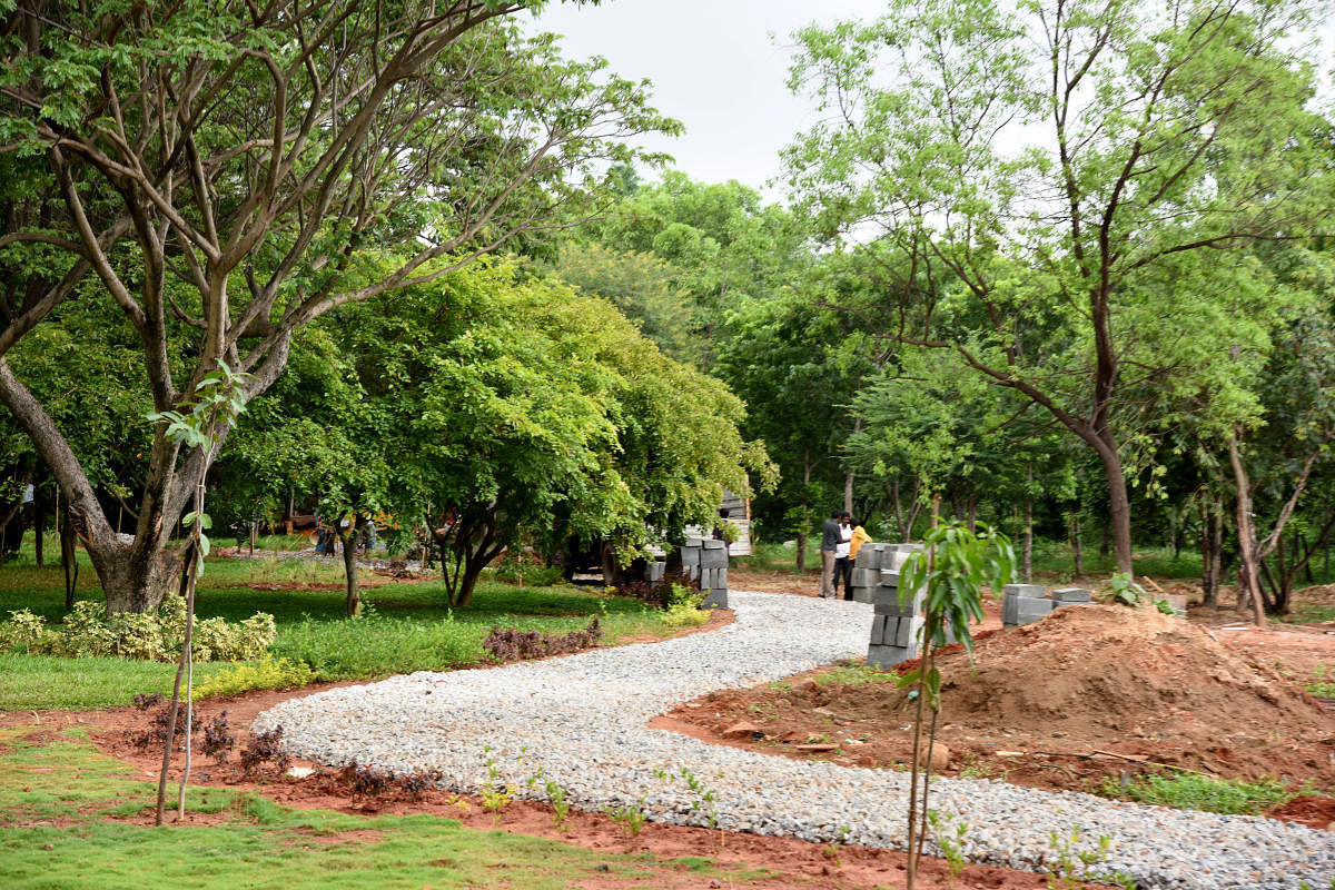 Tree park at Hennur, Outer ring road in Bengaluru on Saturday. DH Photo/ B K Janardhan