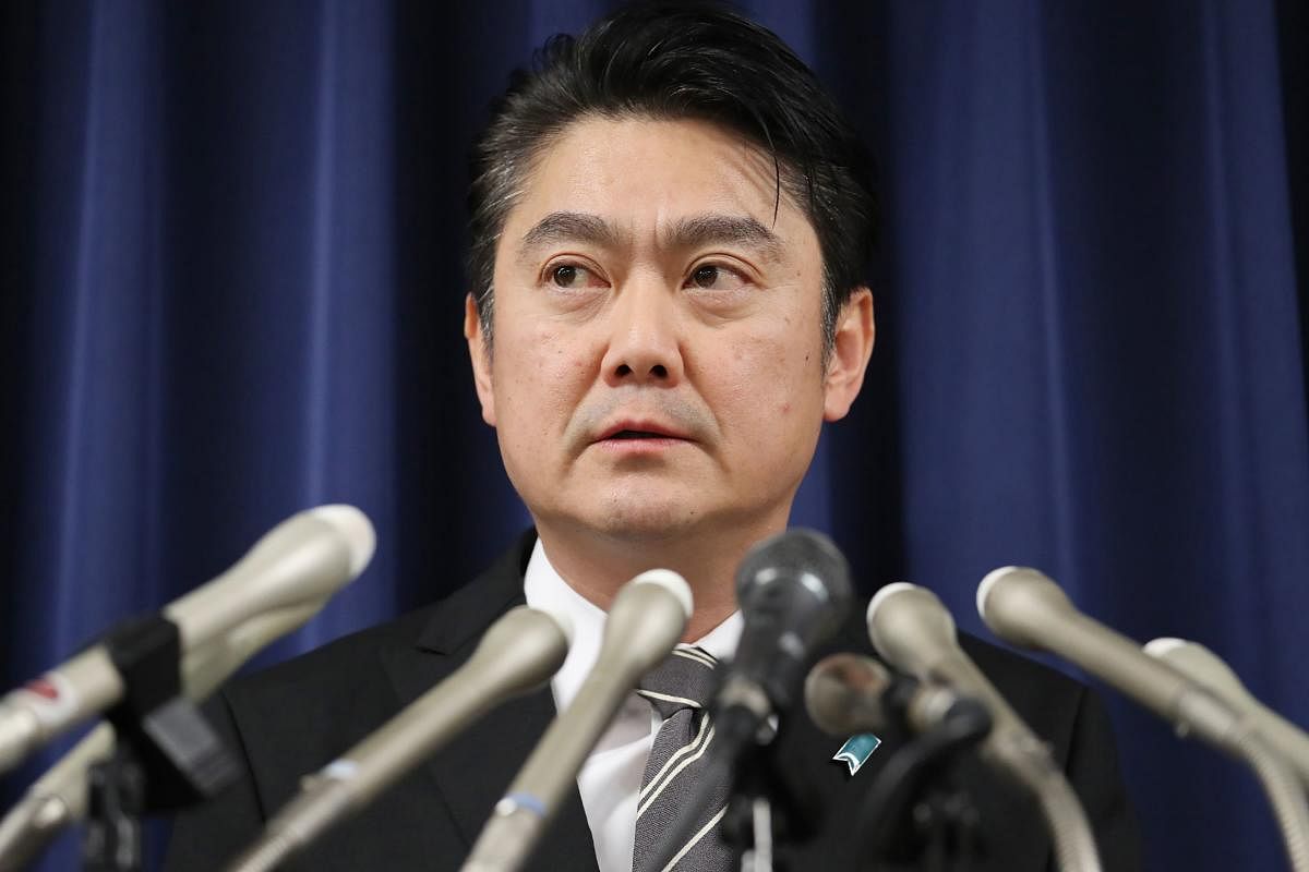 Japan's Justice Minister Takashi Yamashita speaks during a press conference announcing the hanging of two men convicted of murder at the justice ministry in Tokyo on December 27, 2018. (Photo by JIJI PRESS/ AFP)