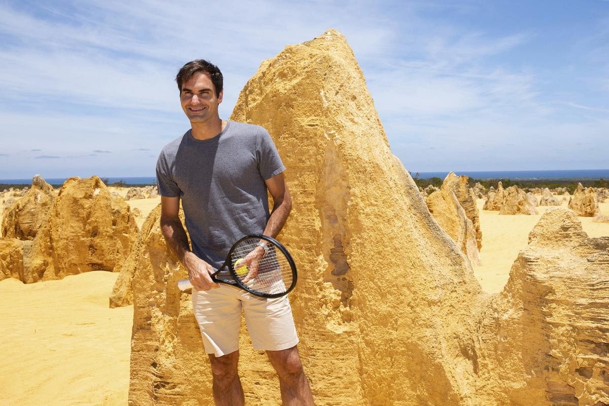 Swiss star Roger Federer at the Pinnacles in Nambung National Park, Western Australia, on Thursday. AP/ PTI