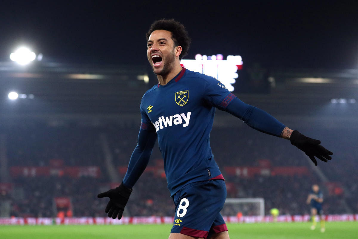 West Ham's Felipe Anderson celebrates after scoring the winner against Southampton on Thursday night. REUTERS