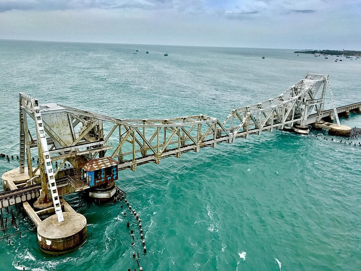 The now 104-year-old Pamban Bridge was India's first sea bridge and was the longest sea bridge in India until the opening of the Bandra-Worli Sea Link in Mumbai in 2010