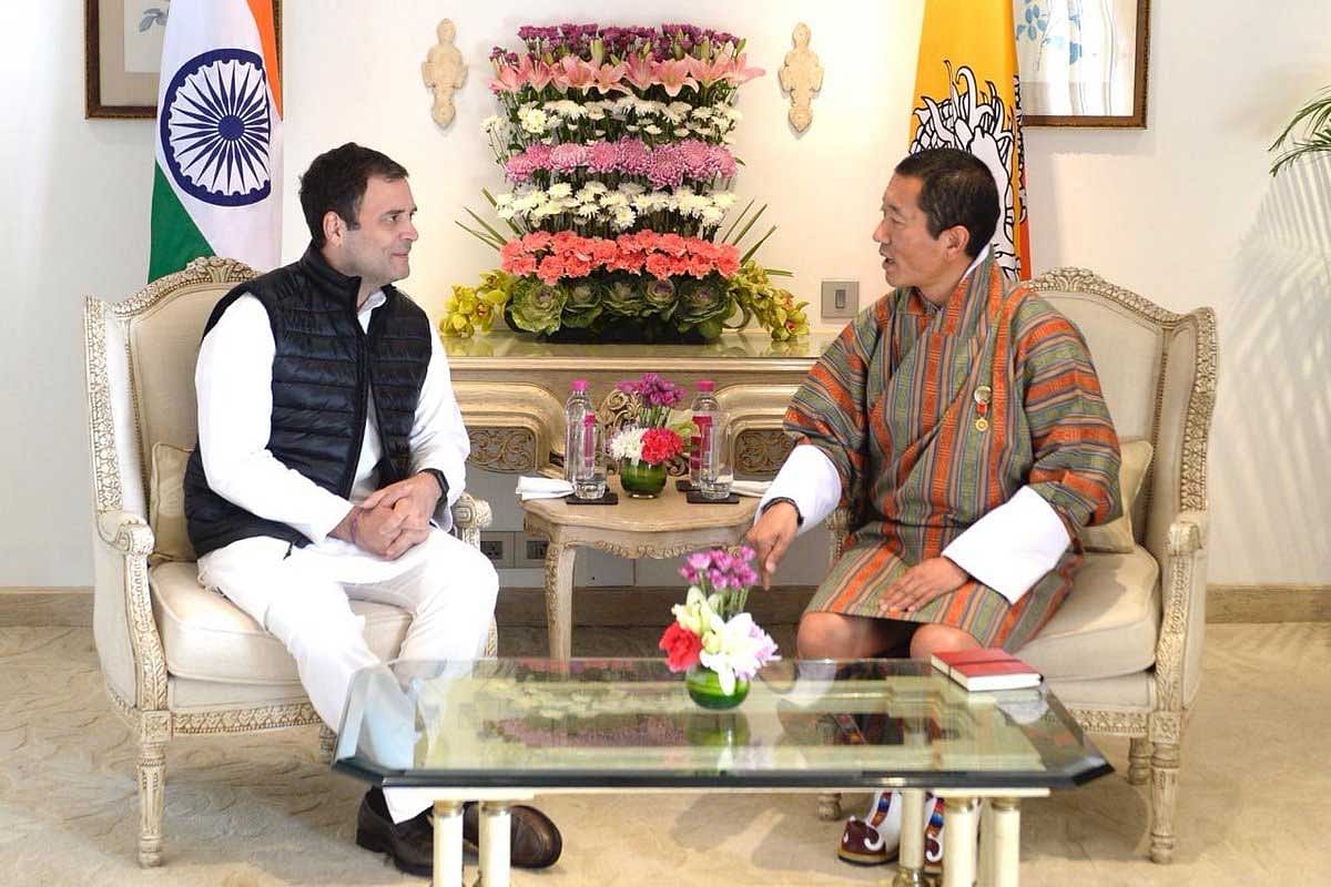 Congress President Rahul Gandhi meeting Bhutan Prime Minister Lotay Tshering on Saturday. (Rahul Gandhi/Twitter)