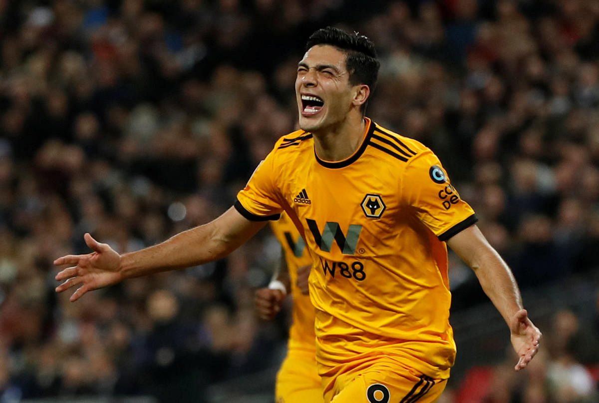 Wolverhampton Wanderers’ Raul Jimenez celebrates after scoring against Tottenham Hotspur on Saturday. Reuters