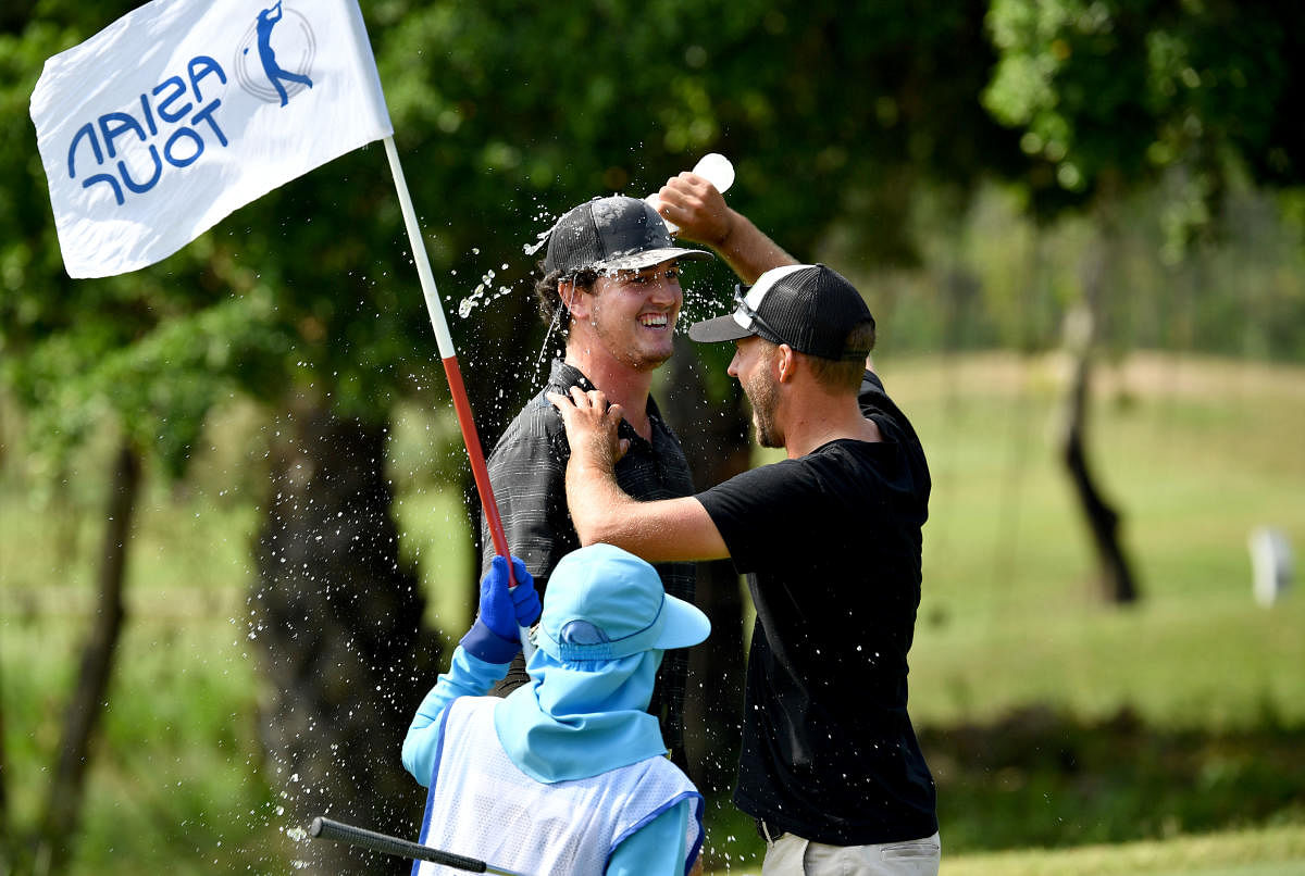 US' Austen Truslow celebrates after winning the Asian Tour Qualifying School on Sunday. Asian Tour
