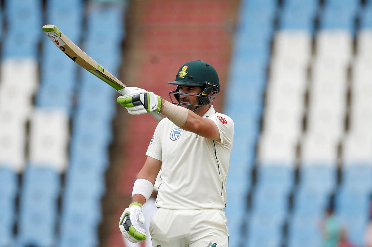 South Africa's Dean Elgar celebrates after completing his half-century against Pakistan on Friday. REUTERS