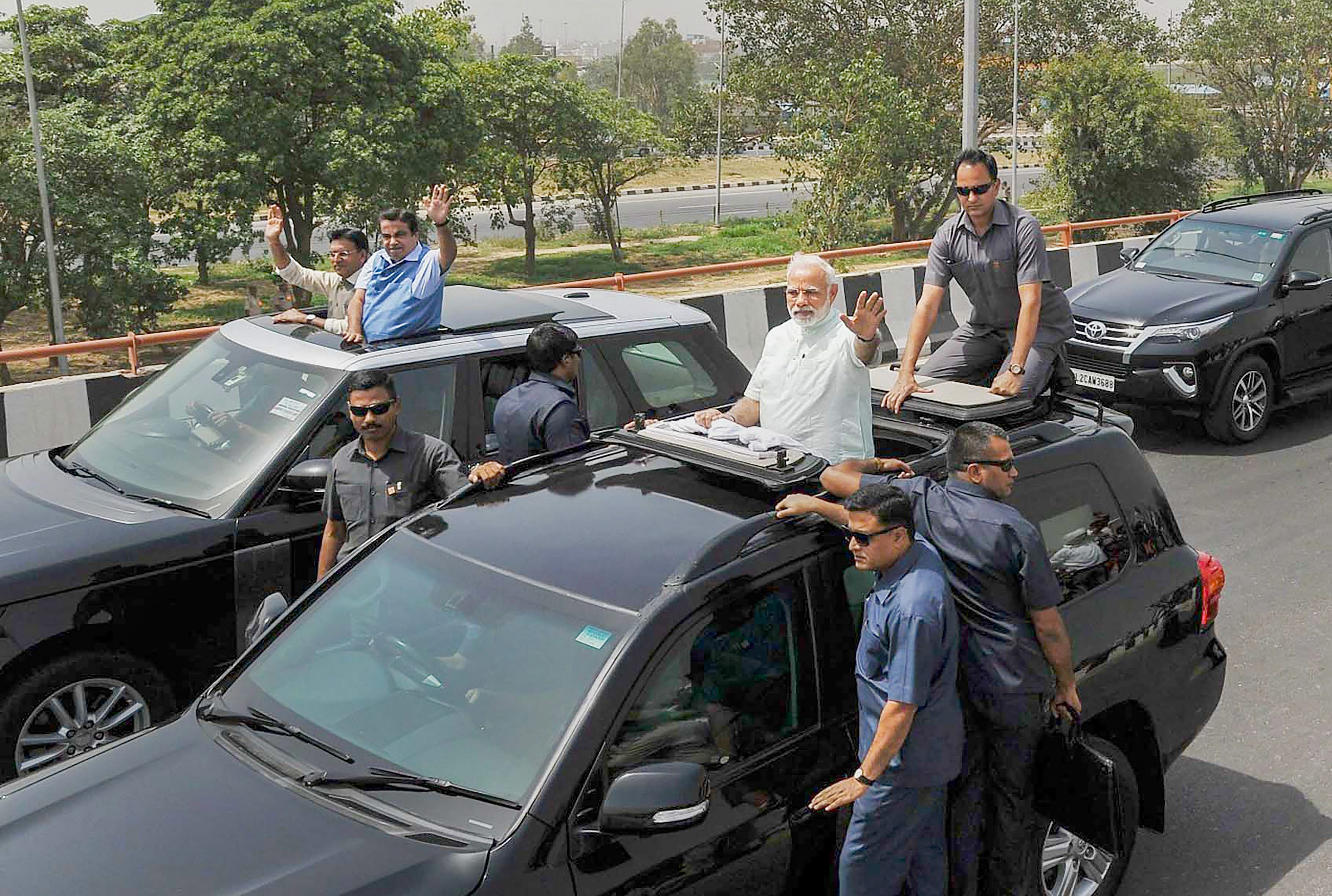 The Special Protection Group personnel guard Prime Minister Narendra Modi during the inauguration of Delhi-Meerut Expressway, in Delhi. (PTI File Photo)