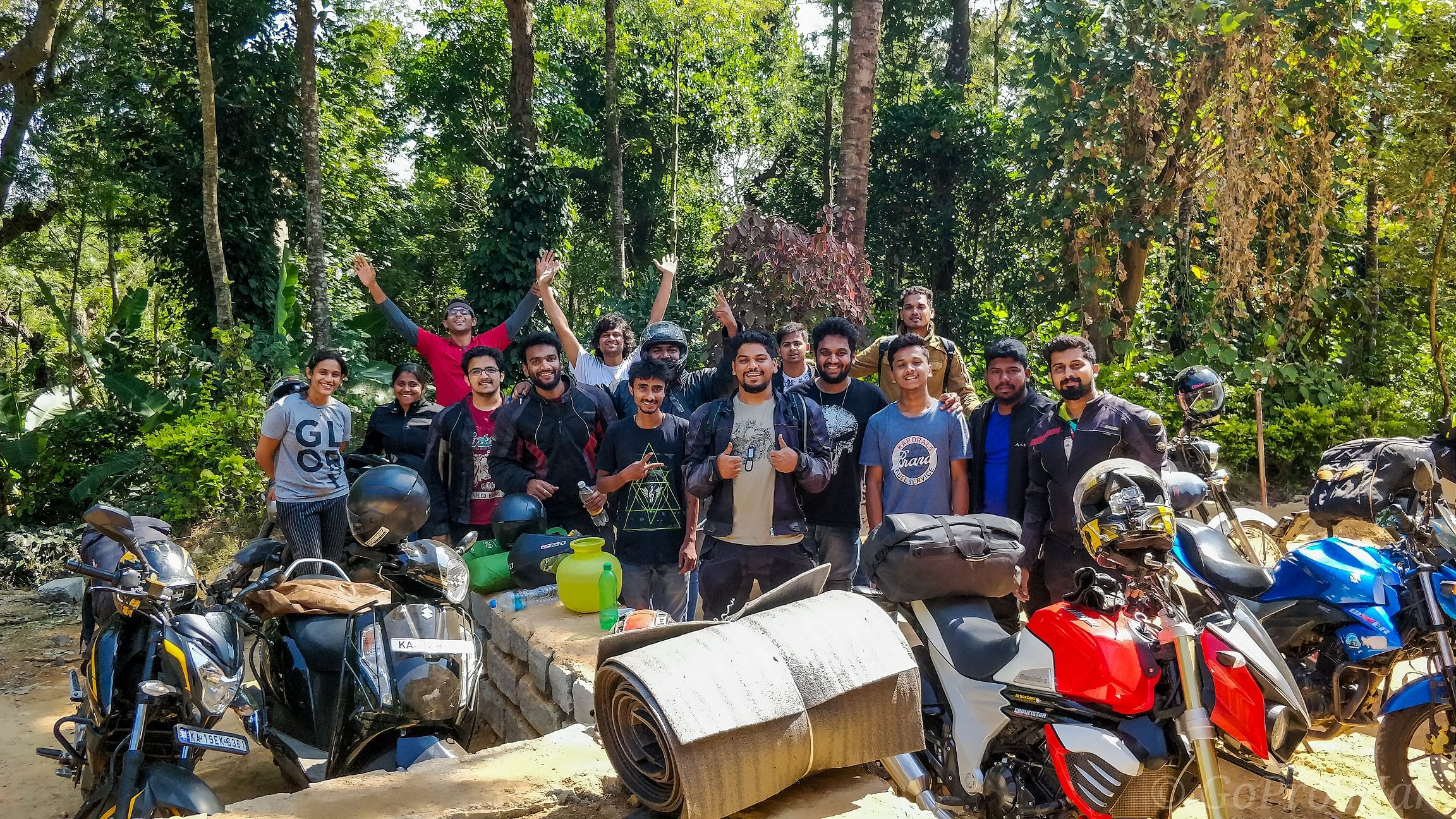 Arun (middle, front row) with his biker friends at Madikeri.