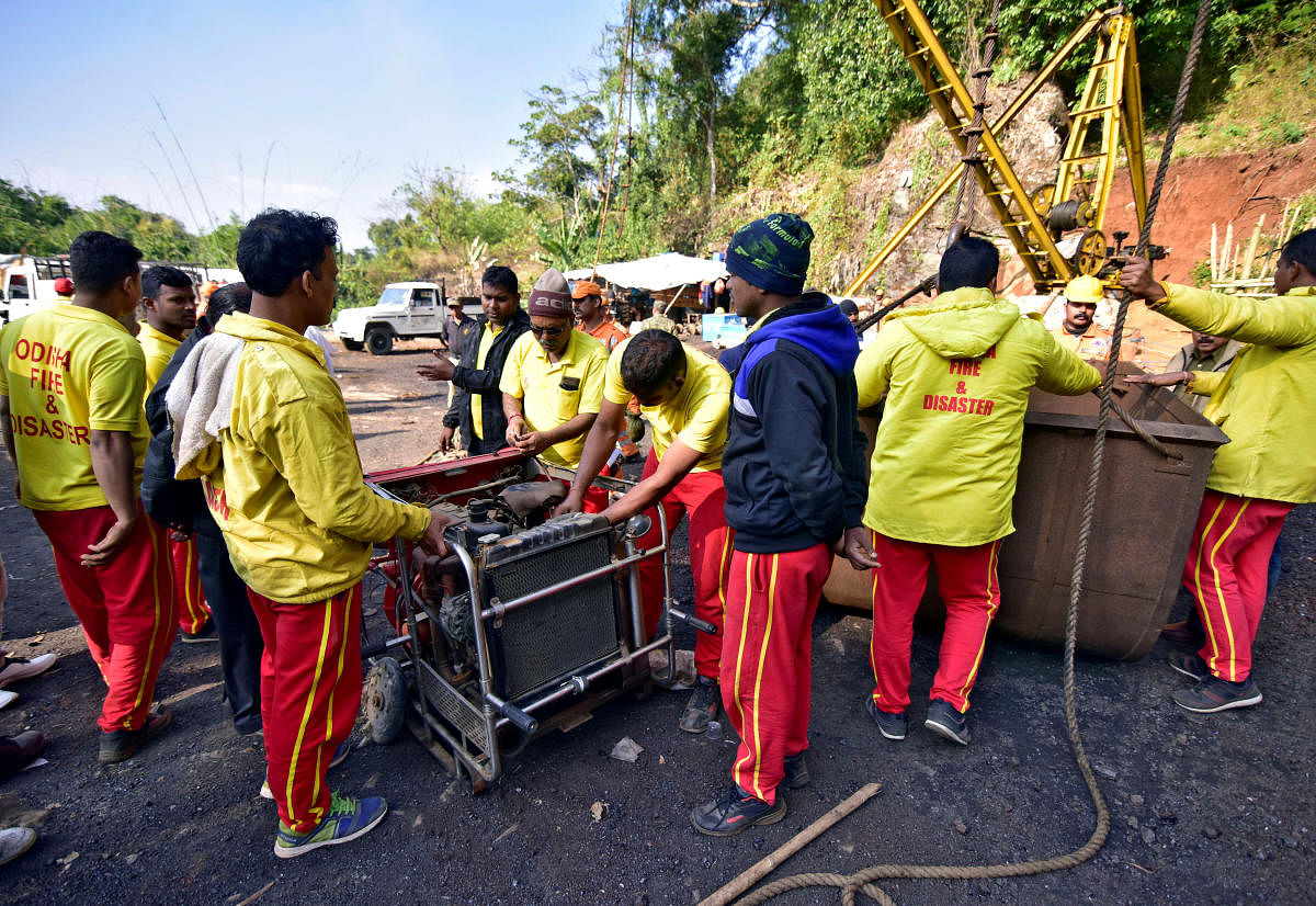 Rescuers prepare a water pump at the site of a coal mine that collapsed in Ksan, in the northeastern state of Meghalaya, India, December 29, 2018. REUTERS File Photo