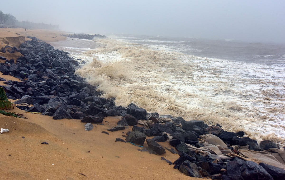 A file photo of the sea erosion at Mogaveer Patna in Ullal.
