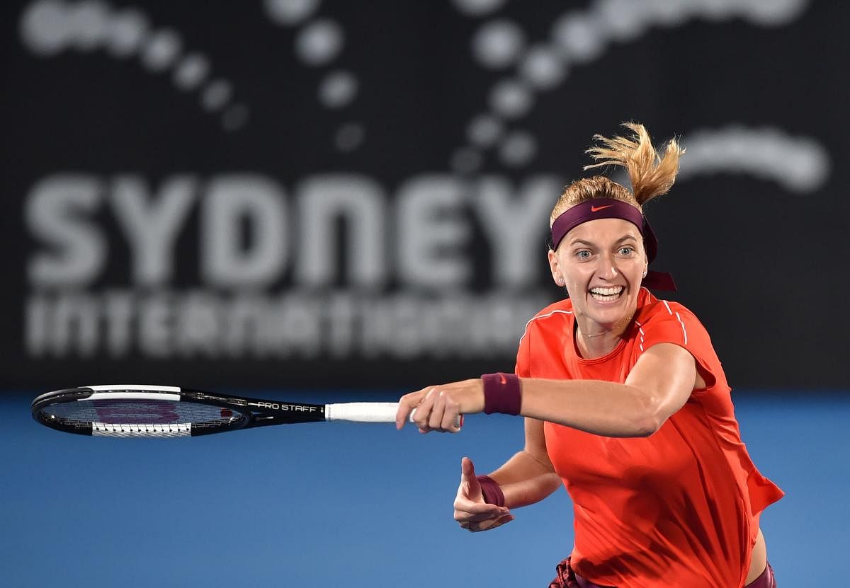 FIERCE: Petra Kvitova of the Czech Republic returns during her straight sets win over Angelique Kerber of Germany. AFP