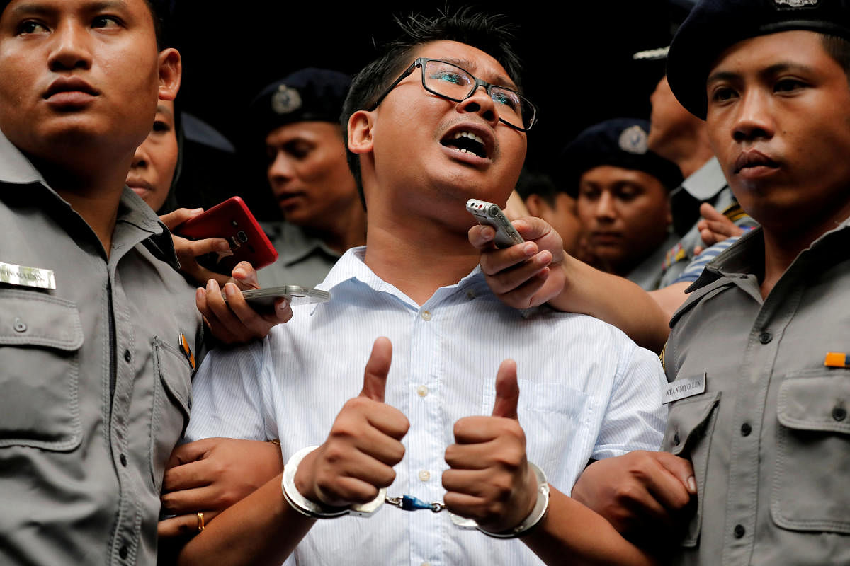 Reporters Wa Lone, 32, and Kyaw Soe Oo, 28, were arrested in Yangon in December 2017 and later jailed for violating the state secrets act, a charge Reuters said was trumped up to muzzle their reporting. Reuters file photo.
