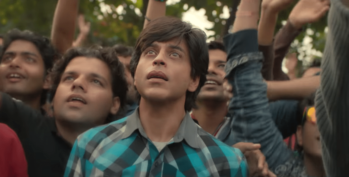 In the Shah Rukh Khan film Fan, he plays a movie star and an obsessed fan. This picture shows the young fan gaping at the star when he makes an appearance.