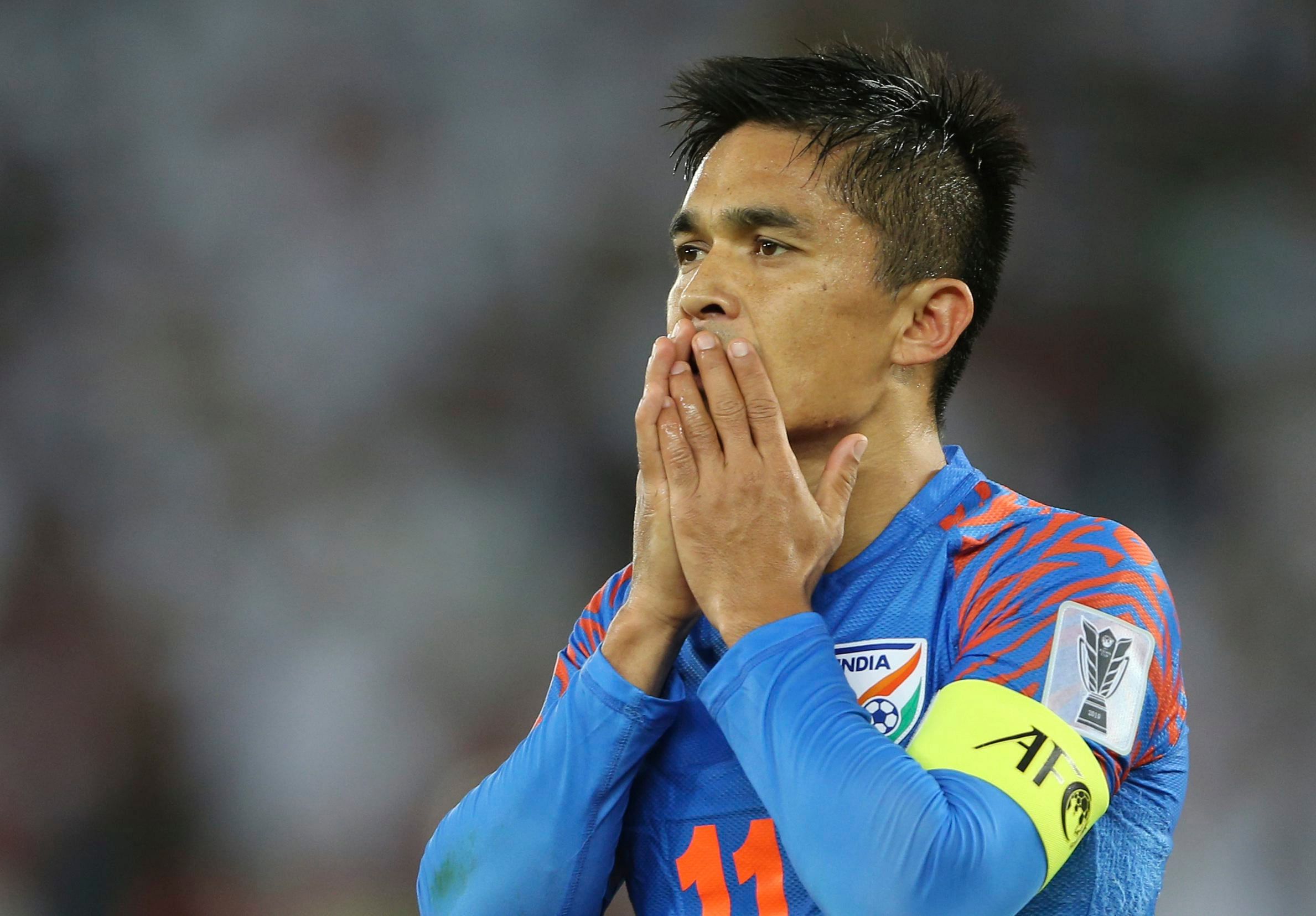  Sunil Chhetri will equal Bhaichung Bhutia's record of highest appearances for the country (107) when India takes on Bahrain on Monday. AP/ PTI  