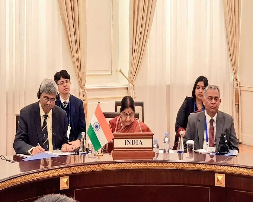 India's position was enunciated by External Affairs Minister Sushma Swaraj at the historic India-Central Asia Dialogue here, with the participation of Afghanistan, which focussed on a plethora of regional issues including enhancing connectivity to the country ravaged by terrorism. (Image source: Twitter)