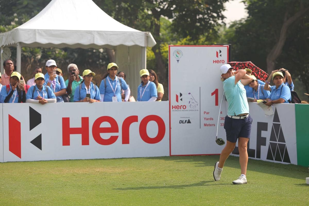 Becky Morgan tees off during the third round of the Hero Women's Indian Open on Saturday. 