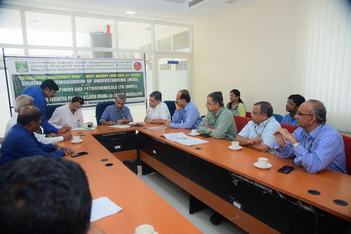 M Vinayakumar, GGM (I/C Refinery, TS and MO) of MRPL and Prasanna, Executive Director represented Shivarama Karanth Pilikula Nisargadhama signing a memorandum of understanding for the development of biodiversity park.