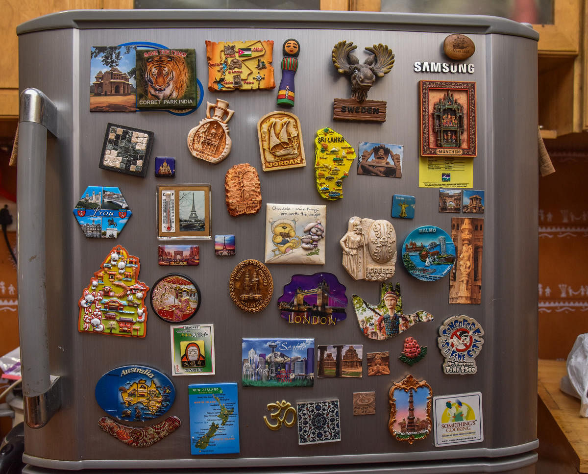Fridge magnets from different parts of the world.