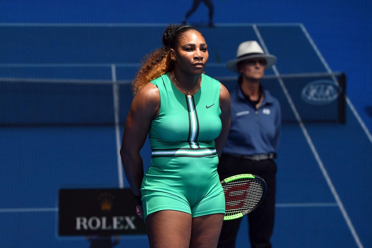 Serena Williams in her new outfit during her first-round win over Germany's Tatjana Maria in Melbourne on Tuesday. AFP