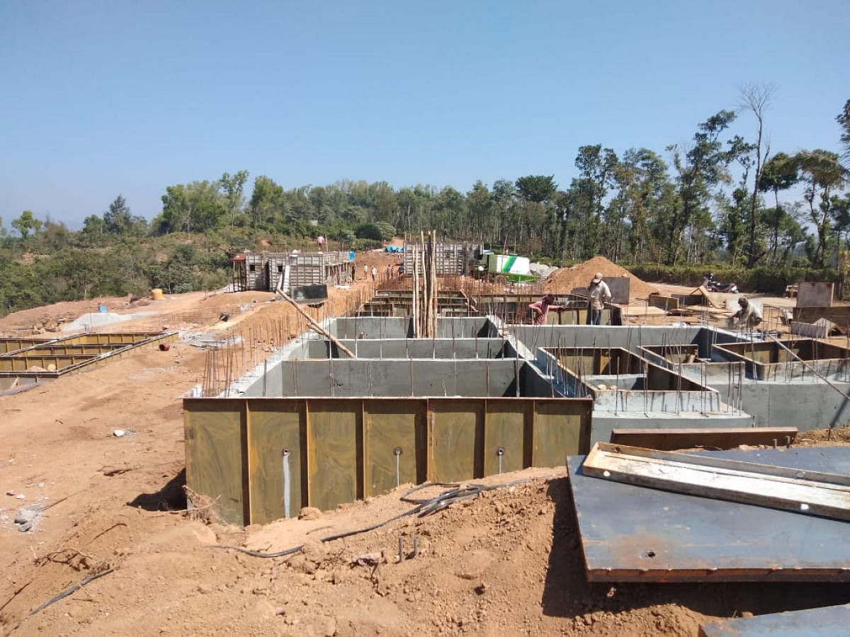 The houses being constructed in Karnangeri in Madikeri, for the victims ofthe natural calamity.