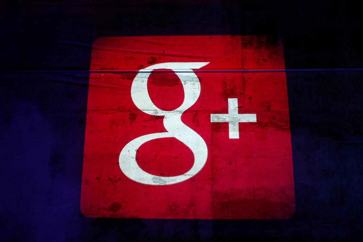 The Google Plus logo at a Google event in San Francisco, California in 2013. REUTERS