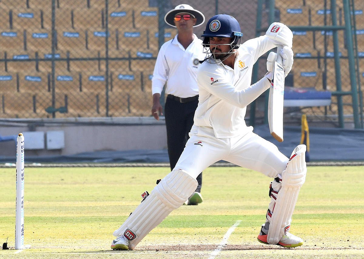 Karnataka needed one big partnership to ease the tension and they found that from Pandey and Nair. The duo stitched 129 runs for the fifth wicket as the eight-time champions cruised to a six-wicket win even before the first session could end. (DH Photo / Srikanta Sharma R)