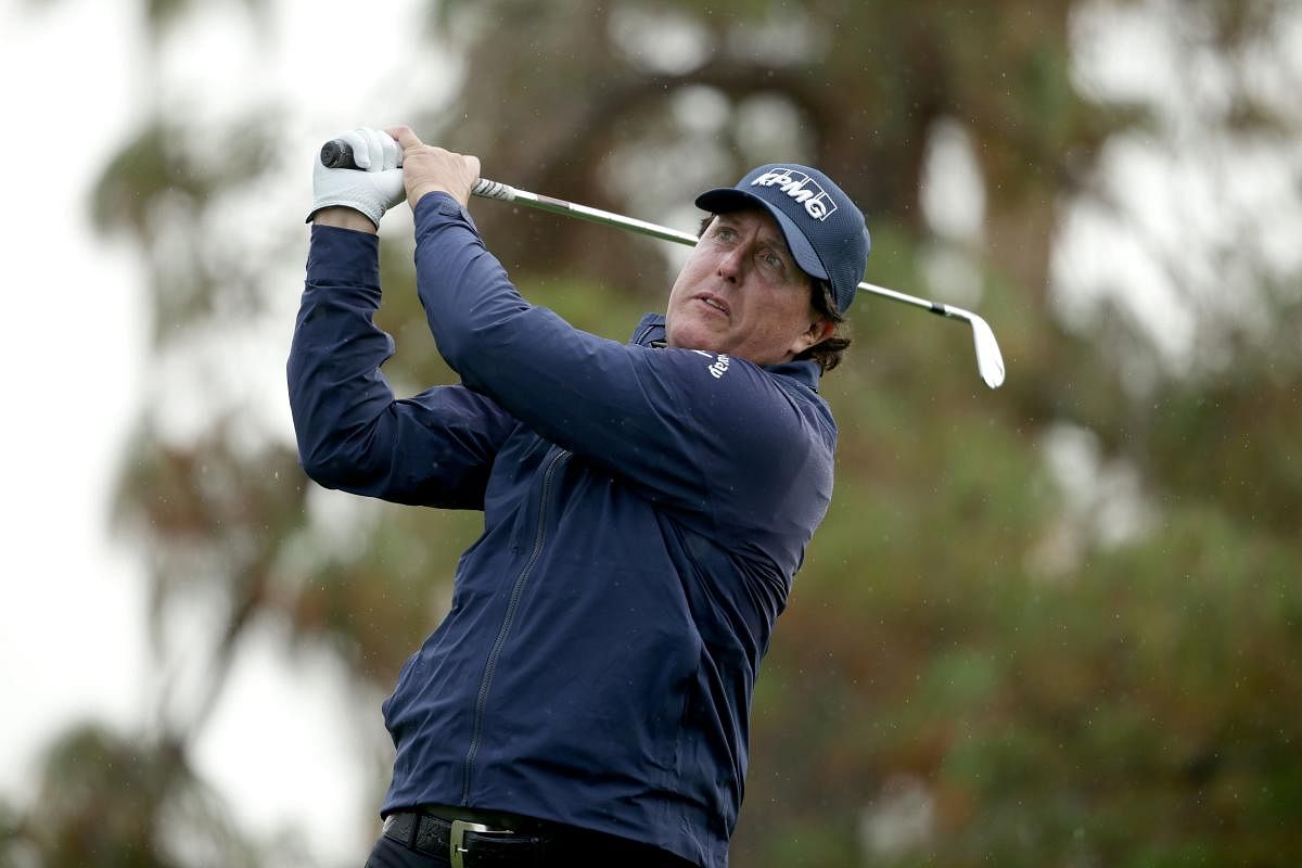 Phil Mickelson hits during the first round of the Desert Classic at La Quinta Country Club on Thursday. AFP