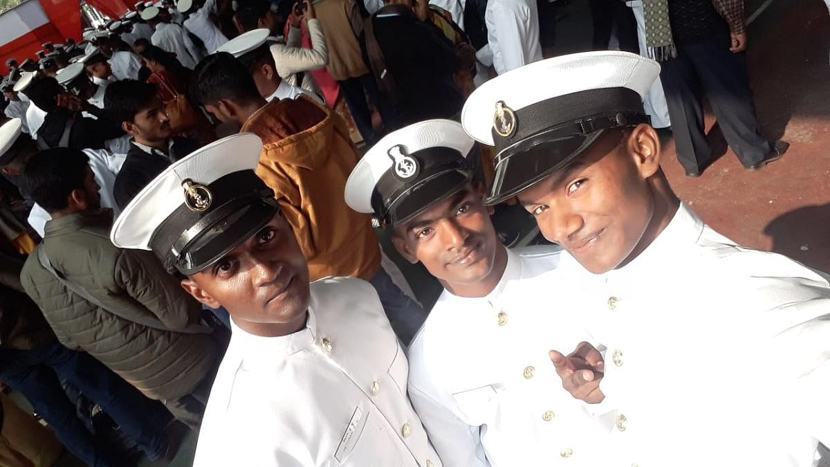A Diyotes (right) became the first from the fishermen community in Thangachimadam to join the ICG as a sailor.