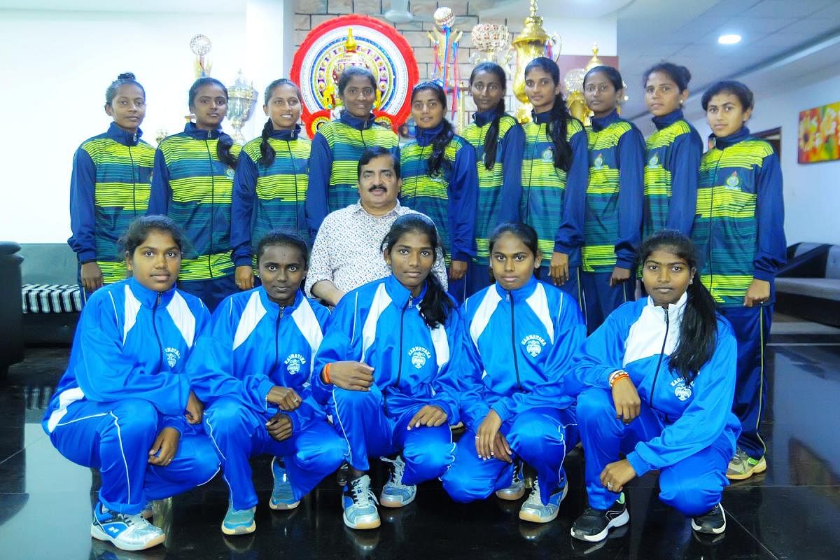 Students of Alva’s Education Foundation, who won medals in national events, with Alva’s Foundation Chairman Dr M Mohan Alva.