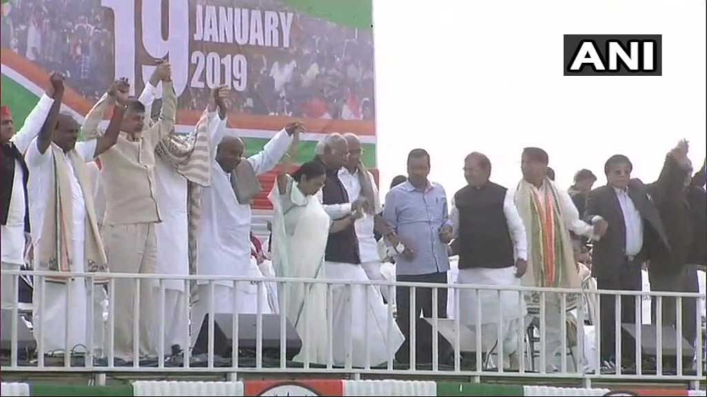Opposition leaders at TMC led 'United India' rally in Kolkata. ANI photo