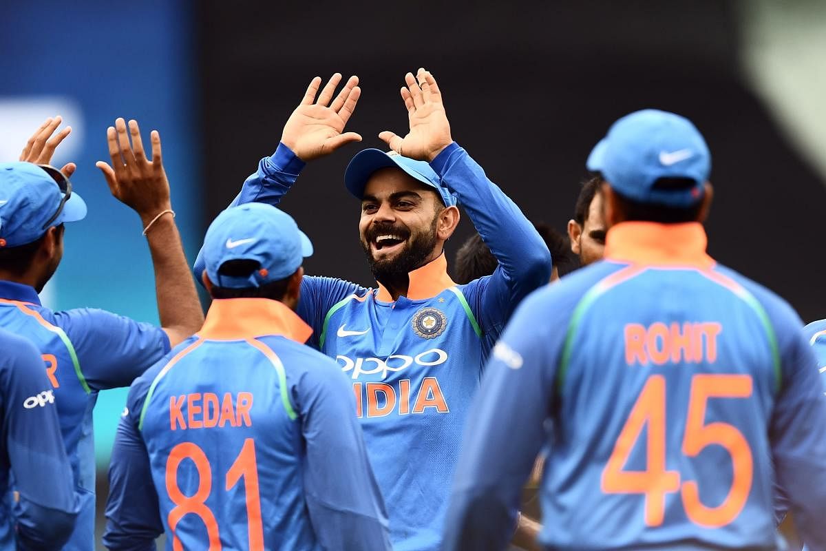 Indian captain Virat Kohli (centre) said he is feeling confident about his team's balance ahead of the World Cup in May. AFP